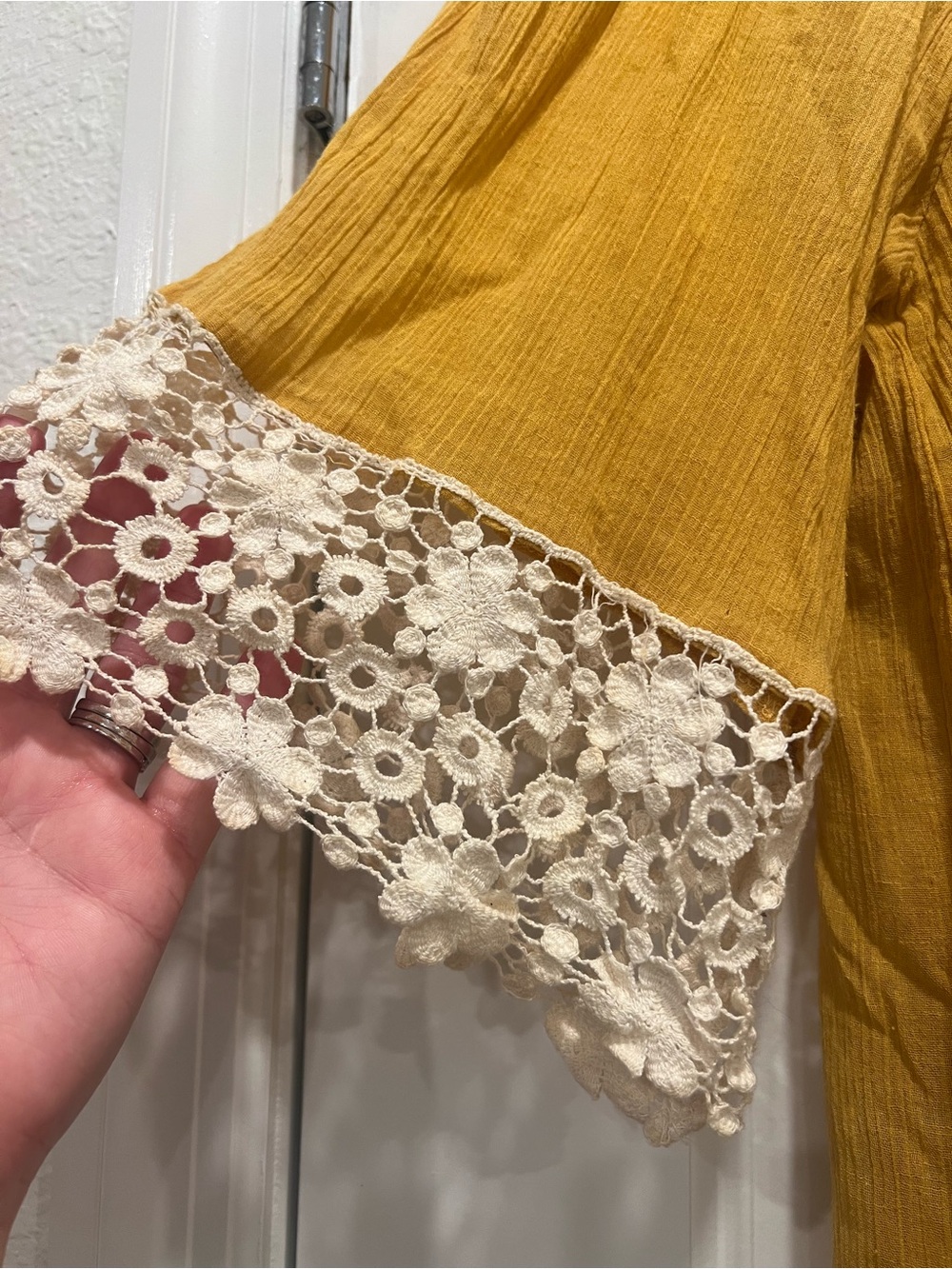 Umgee Mustard Yellow Lace Trim Tunic Dress Large - Picture 3 of 10